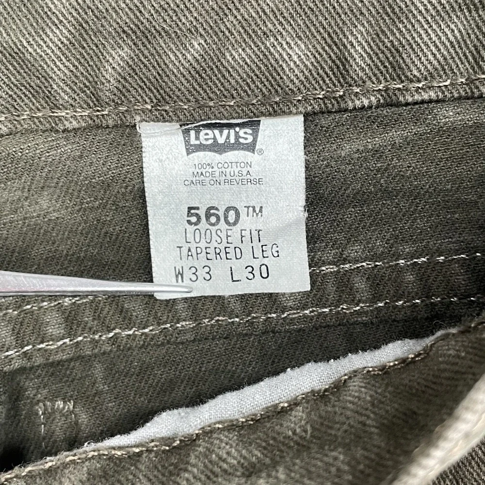 Vintage Levi's 560 Jeans 29x28* Army Green Loose Baggy‎ Taper Retro 90s Made USA